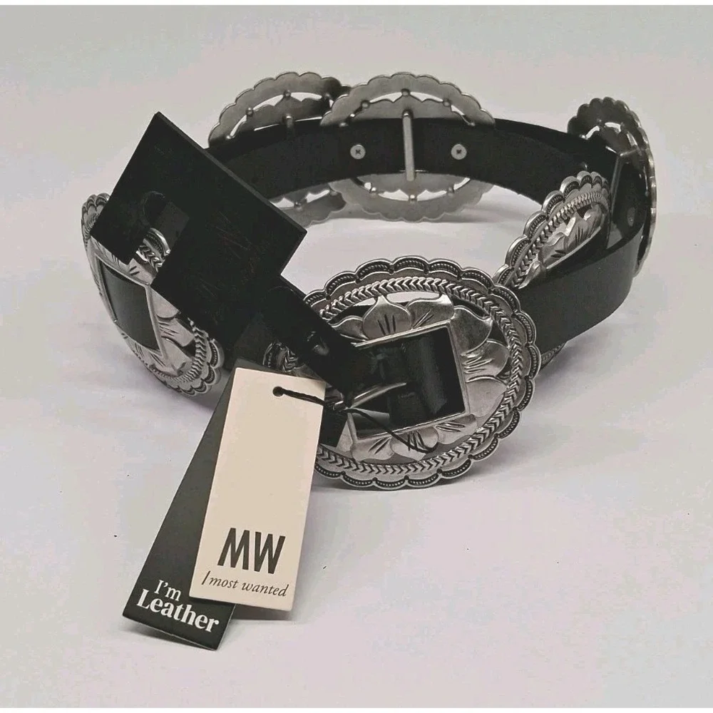 Most Wanted Women's Black Leather Concho Belt Cowgirl Southwestern Rodeo Size L